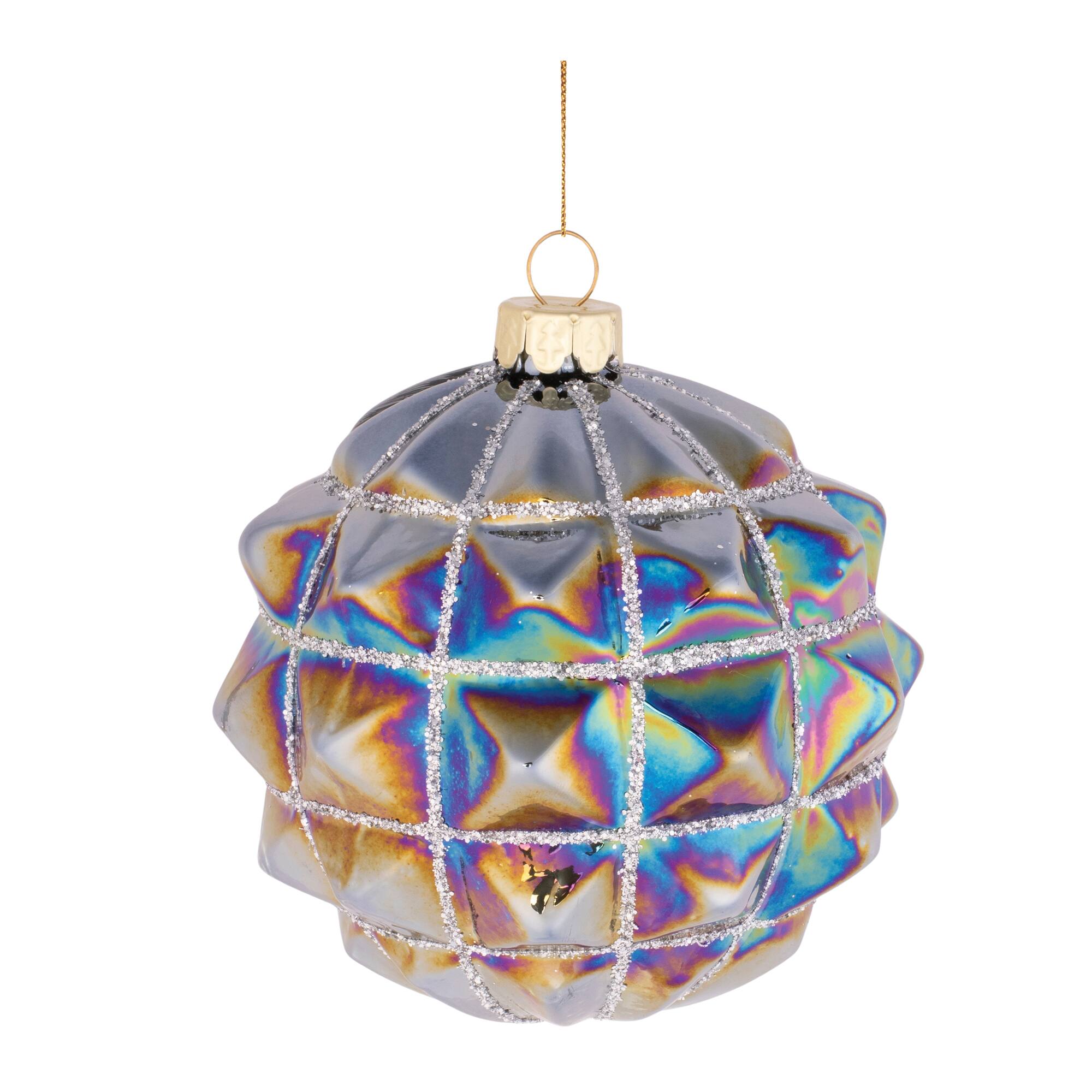Blue and Gray Iridescent Textured Glass Ornament Set